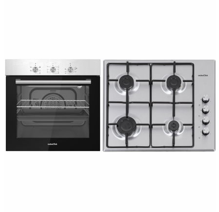 Pachete electrocasnice incorporabile - Pachet Cuptor incorporabil NobelTek NBIO-614IX-1, 56 L, Electric + Plita incorporabila NHBG-6400IX, Gaz, 4 Arzatoare, Aprindere electrica