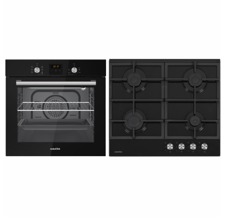 Pachet Cuptor incorporabil NobelTek NBIO-627BK-1, 60 L, Electric + Plita incorporabila NHBG-6421BKF, Gaz, 4 Arzatoare, Aprindere buton [1]