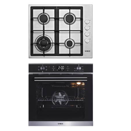 Electronice & Electrocasnice - Pachet - Cuptor Incorporabil Samus SC625GDX5, 75 L, 2000 W, Clasa A + Plita Incorporabila Samus PSG-64SX4, 4 Arzatoare Gaz, Arzator WOK, Inox, Gratar Fonta