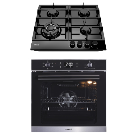 Electronice & Electrocasnice - Pachet - Cuptor Incorporabil Samus SC628GX9, 75 L, 2800 W, 9 Functii, Convectie 3D, Clasa A + Plita Gaz Samus PSG-64SMB1, 58 cm, 4 Arzatoare, Gratare Fonta