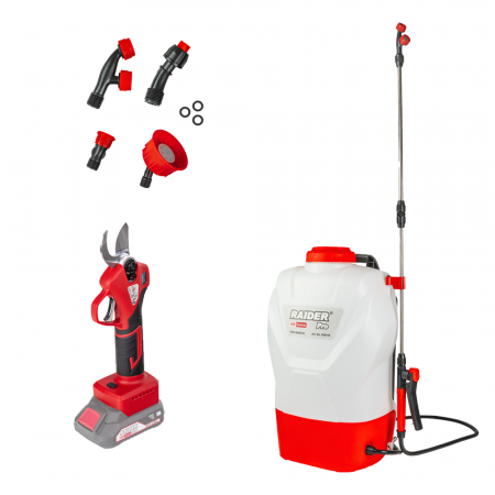 GRADINA - Pachet Foarfecă electrică 25mm LCD Solo RDP-TPSH20 R20 + Pulverizator Vermorel 16L, 3 bar, 2Ah