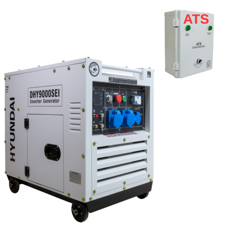Generatoare - Pachet - Generator monofazat cu motor diesel Hyundai DHY-9000SEi, putere 6.5 KW, motor 12 CP + Automatizare AC-ATS-W-80A-1