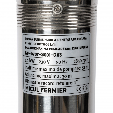 Pachet hidrofor - Pompa submersibila 8 turbine Micul Fermier, putere 1.1 kW, debit 3900 l/h, inaltime maxima 51 m + Presostat electronic 2.2kW [4]