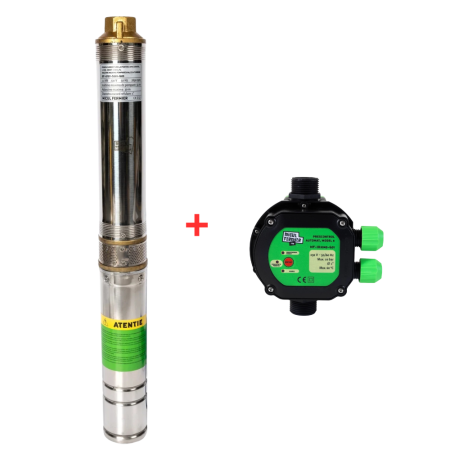GRADINA - Pachet hidrofor - Pompa submersibila 8 turbine Micul Fermier, putere 1.1 kW, debit 3900 l/h, inaltime maxima 51 m + Presostat electronic 2.2kW