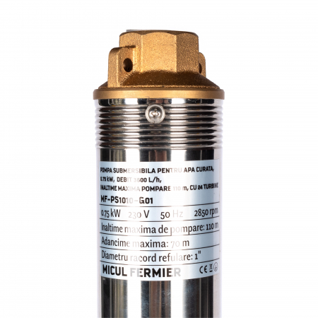 Pachet hidrofor - Pompa submersibila diametru 77mm, Micul Fermier, 24 turbine, 0.75KW, diametru pompa 77mm, debit 3600l/h, inaltime maxima 110m + Presostat electronic 2.2kW [1]