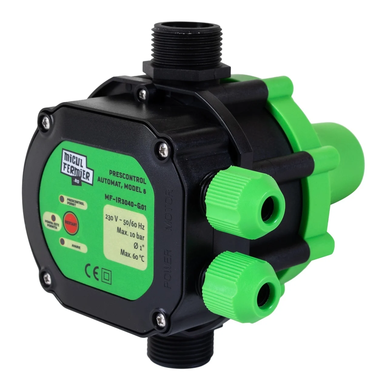 Pachet hidrofor - Pompa submersibila diametru 77mm, Micul Fermier, 24 turbine, 0.75KW, diametru pompa 77mm, debit 3600l/h, inaltime maxima 110m + Prescontrol automat Micul Fermier, racord 1 Tol, 1.5 k [8]