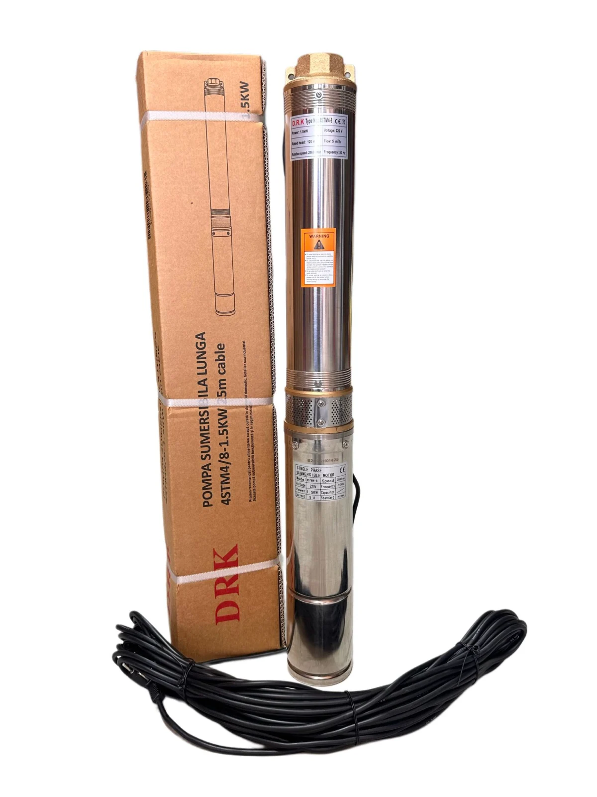 PACHET Hidrofor - Pompa submersibila DRK, Model 4STM4-8, putere 1.5 kW, debit 5m3/h, 8 turbine + Presostat electronic DRK, Model PC-58, 1kW, 220 V, 10 Bar [2]