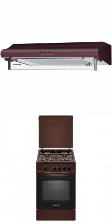 Hote Traditionale - Pachet - Hotă Albatros H15AM ECO + Aragaz Albatros AL452MBS, 50 cm, 4 arzătoare, cuptor pe gaz, siguranță, geam dublu, maro