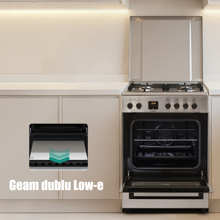 Pachet- Hota clasica Samus SM62S Eco+, 2 motoare, 94 W, tehnologie Eco + Aragaz electric / gaz Samus SM663AENS Inox, 4 arzatoare pe gaz, 1 arzator Wok, cuptor electric, 7 functii, grill, ventilator [16]