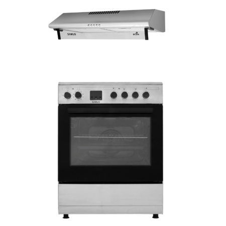 Electronice & Electrocasnice - Pachet- Hota clasica Samus SM62S Eco+, 2 motoare, 94 W, tehnologie Eco + Plita incorporabila Samus PSG-64SX3, 4 arzatoare, aprindere electrica, dispozitiv siguranta arzatoare
