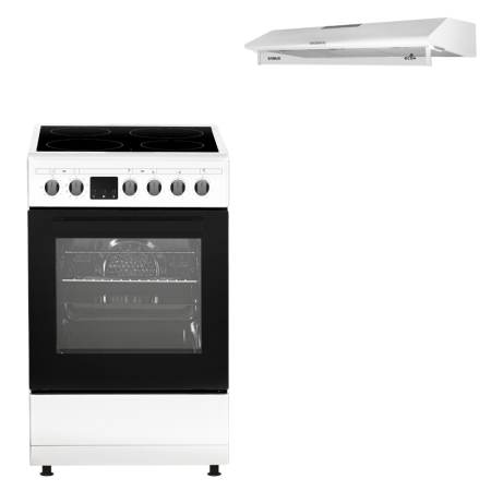 Electronice & Electrocasnice - Pachet- Hota clasica Samus SM92A Eco+, 2 motoare, 94 W, tehnologie Eco+, filtru metalic triplu caseta + Aragaz electric Samus SM564VTE, cuptor cu 10 functii, grill, convectie 3D