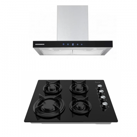 BUCATARIE - Pachet - Hota Decorativă HEINNER DCH-650TIX, absorbție 600 m³/h, 60 cm + Plită Incorporabilă FRAM FBH-M4IRF-GBK