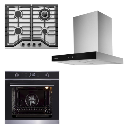 Electronice & Electrocasnice - Pachet-Hota decorativa Samus HS661DGX, latime 59.5 cm + Plita incorporabila Samus PSG-64SX9, 4 arzatoare, arzator Wok, aprindere electrica + Cuptor electric incorporabil Samus SC626GDXC9, Ventilator, 