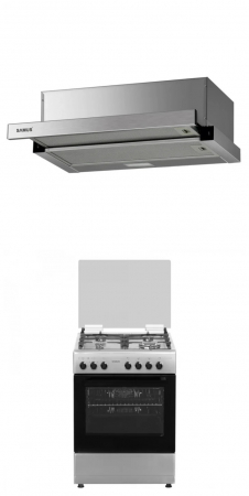 Aragaz mixt ( gaz si electric ) - Pachet- Hota incorporabila Samus HS6030TX, 300 mc/h, 1 motor, 67 W, latime 60 cm, 2 trepte absorbtie+Aragaz Samus SM662AENS, 4 arzatoare pe gaz, cuptor electric, 7 functii, grill, ventilator, timer me