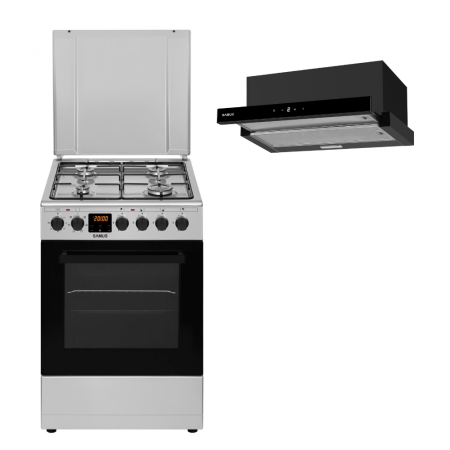 Electronice & Electrocasnice - Pachet- Hota incorporabila Samus HS6032DTGB, 326 mc/h, 1 motor, latime 60 cm, filtru din aluminiu+ Aragaz Samus SM563AENS, 4 arzatoare pe gaz, cuptor electric, 7 functii, grill, timer digital