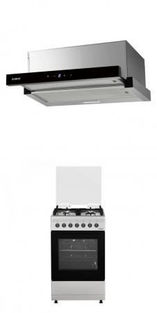 Aragaz mixt ( gaz si electric ) - Pachet- Hota incorporabila Samus HS6032DTGX, 1 motor, latime 60 cm, 3 trepte absorbtie, afisaj led+Aragaz electric / gaz Samus SM562AENS, 4 arzatoare gaz, cuptor electric, aprindere electrica