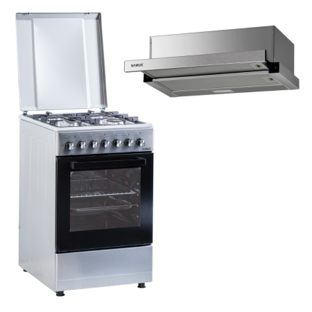 Electronice & Electrocasnice - Pachet- Hota incorporabila Samus HS6060TX, latime 60 cm, 2 trepte de absorbtie, Filtru tip dublu-caseta + Aragaz electric / gaz Samus SM562AENS, 4 arzatoare gaz, cuptor electric, aprindere electrica
