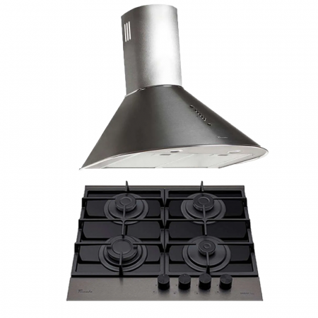 Aragazuri si plite - Pachet - Hota tip Cupola Tornado Violla 750 (60) LED, 1 motor Turbo, latime 60 cm, 3 viteze, absorbtie 750 m3/ora, filtru anti-grasimi aluminiu 5 straturi, Inox +  Plita incorporabila Tornado Eclipse,