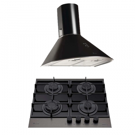 Aragazuri si plite - Pachet - Hota tip Cupola Tornado Violla 750 (60) LED, 1 motor Turbo, latime 60 cm, 3 viteze, absorbtie 750 m3/ora, filtru anti-grasimi aluminiu 5 straturi, Negru + Plita incorporabila Tornado Eclipse,