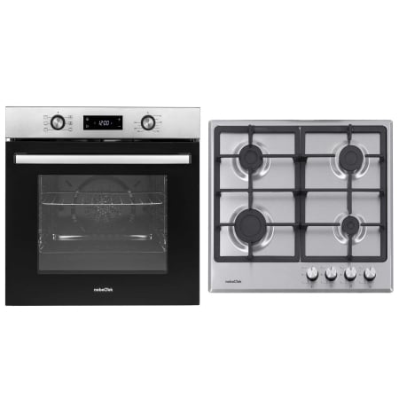 Aragazuri si plite - Pachet incorporabil NobeLTek Cuptor electric NBIO-627IX, 76 L, 7 functii + Plita gaz NHBG-6400IXF, 4 arzatoare, gratar fonta, Inox