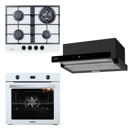 Electronice & Electrocasnice - Pachet incorporabile- Cuptor electric incorporabil Samus SC626WGD9 + Plita incorporabila Samus PSG-64SG3 WH + Hota incorporabila Samus HS6061DTGB