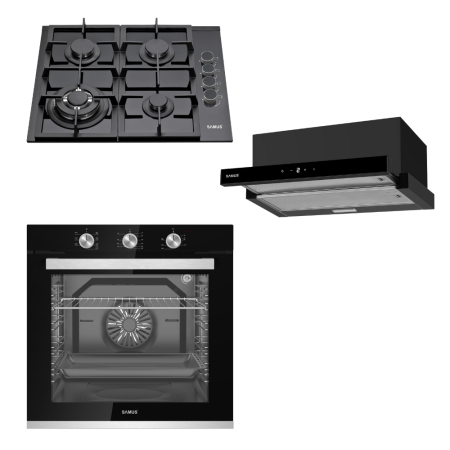 Electronice & Electrocasnice - Pachet Incorporabile - Cuptor electric incorporabil Samus SCE8171BGV + Plita incorporabila Samus PSG-64SG4 + Hota incorporabila Samus HS6032DTGB