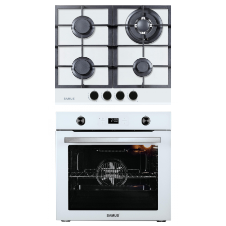 Electronice & Electrocasnice - Pachet Incorporabile Samus- Cuptor electric incorporabil Samus SC626WGD9, clasa energetica A, 9 functii, grill, ventilator, convectie 3D, functie pizza + Plita incorporabila Samus PSG-64SG3 WH, 4 arza