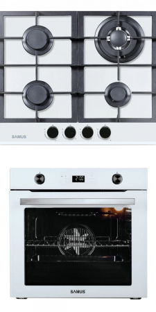 Aragazuri si plite - Pachet Incorporabile Samus- Cuptor incorporabil Samus SC626WGD9, clasa energetica A, 9 functii, grill, ventilator, convectie 3D, functie pizza+ Plita incorporabila Samus PSG-64SG3 WH, 4 arzatoare, arz