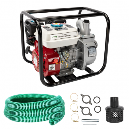 GRADINA - Pachet - Motopompa Micul Fermier 6.5cp 196cc, racord 2 Toli, debit 30000l/h + Furtun pentru absorbtie 2 TOLI, 7 M