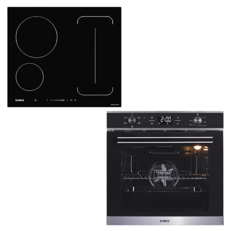 Electronice & Electrocasnice - Pachet - Plita Incorporabila Inductie Samus PSI-64BG9, 60 cm, 4 Zone, Flex Zone, Boost, 7000 W + Cuptor Incorporabil Samus SC625GDX5, 75 L, 2000 W, Clasa A