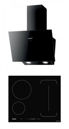 Hote Telescopice - Pachet- Plita incorporabila inductie Samus PSI-64BG9, 9 trepte putere, control touch, Neagra+ Hota decorativa inclinata Samus HSI665DGB, latime 60 cm, Neagra