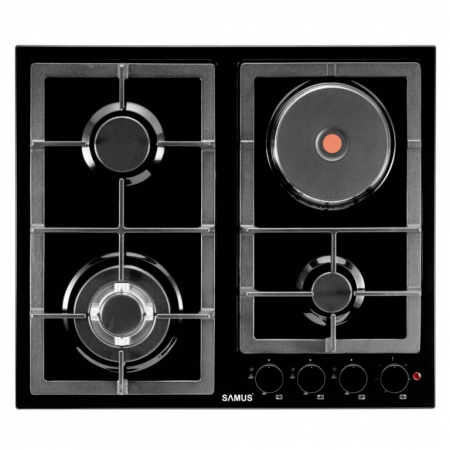 Pachet Plita incorporabila mixta Samus PSGE-63SB1, 3 arzatoare pe gaz + 1 arzator electric, aprindere electrica+ Butelie GPL 26L, Ceas Regulator, Furtun 2m și 2 Coliere [3]