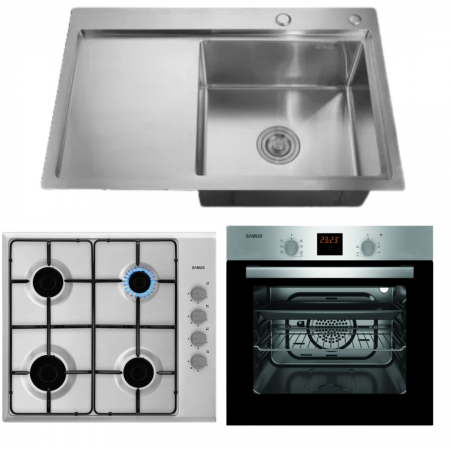 Chiuvete bucatarie - Pachet  Plita incorporabila Samus PS646GXS+ Cuptor incorporabil Samus SC617EXV+ Chiuveta de bucatarie din inox MIXXUS, Dimensiune 780 x 490 mm