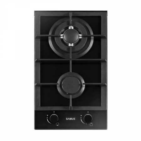 Pachet Plita incorporabila Samus PSG-32SG2, 2 Arzatoare, Gratar Fonta Panou Control Frontal Sticla Neagra+ Butelie GPL 26L, Ceas Regulator, Furtun 2m și 2 Coliere [3]