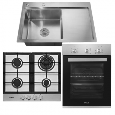 BUCATARIE - Pachet Plita incorporabila Samus PSG-64SX2+ Cuptor incorporabil Samus SC456GTXV+ Chiuveta de bucatarie din inox MIXXUS, Dimensiune 780 x 490 mm
