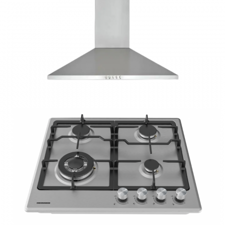 BUCATARIE - Pachet - Plită pe gaz HBH-M495IWFIX, Aprindere electrica, 60 cm, Inox + Hotă decorativă DCH-450X, absorbtie 429.4 mc/h, 60 cm, Inox