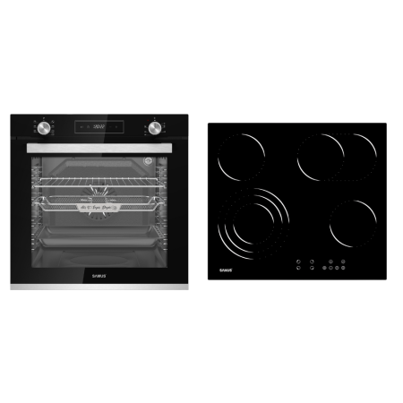 Electronice & Electrocasnice - Pachet- Plita vitroceramica incorporabila Samus PSVE-64BG10, 9 trepte, Neagra + Cuptor electric incorporabil Samus SCE827GCF, 7 functii, Negru