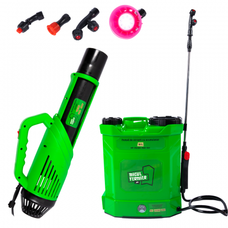 GRADINA - Pachet Pompa de stropit cu acumulator, presiune 5.5 bari, debit 2.9L/min, Micul Fermier 10L + Atomizorul electric portabil Micul Fermier 80W G03