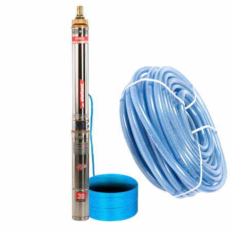 GRADINA - Pachet - Pompa Submersibila 3STM2-11, putere 750 W, debit 3 m3 / h, Panou de comanda  + Furtun apa transparent cu insertie 1 Tol Ø32 - 50 m