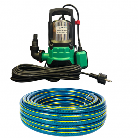 Pompe de apa murdara - Pachet - Pompa Submersibila Apa Murdara DRK CSP1100LDINOX-5 cu Plutitor, 1100W, 20.000 l/h + Furtun insertie, 1 Tol, 30 m