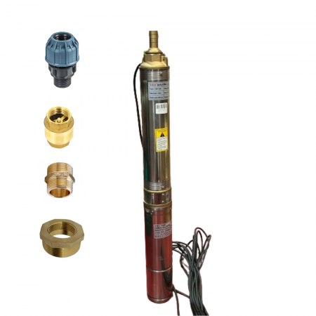 Pompe submersibile - Pachet - Pompa submersibila DRK, Model 4STM4-8, putere 1.8 kW, 8 turbine, 5m3/h + niplu, supapa sens, racord compresie