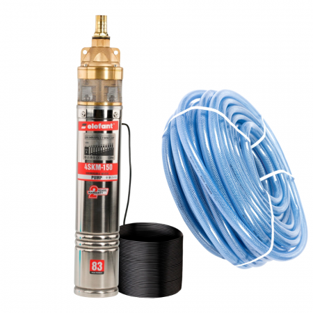 GRADINA - Pachet - Pompa submersibila ELEFANT 4SKM150, absorbtie 40 m, putere 1100 W, debit 41 L/min + Furtun cu insertie 1 tol Ø32 - 50 m