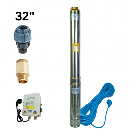 Pompe submersibile - Pachet - Pompa submersibilă  RD-WP24, 1.1 kW, 230V, 4800 l/h, 86 m înălțime refulare, Ø102 mm, 14 turbine, cablu 20 m + Clapeta de sens cu arc din alama si disc metalic