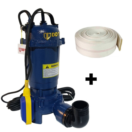 Pompe de apa murdara - Pachet promo Pompa submersibila cu tocator si plutitor, DDT, WQD10, 2600W + Furtunul de pompier 2'' 20 m, 8 bari