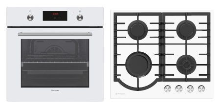 Aragazuri si plite - Pachet Pyramis 13P 60IN 2022 60PG 6502 – cuptor electric 69L, 8 funcții, clasa A, plită gaz 4 arzătoare, butoane retractabile, Soft Close, timer electronic, afișaj digital, ghidaje laterale telescopic