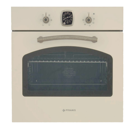 Pachet Pyramis 15P 60IN 8071SQ PHC61631BFB – cuptor electric incorporabil 64L, 6 funcții, clasa A, plită vitroceramică 6 zone de gătit, ceas analog SQ, finisaj rustic ivory și sticlă neagră [1]