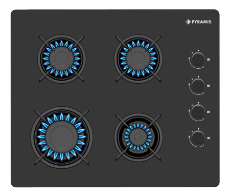Pachet Pyramis 2P, cuptor electric incorporabil 65L, 4 funcții, clasa A, timer mecanic, butoane retractabile, plită gaz 4 arzătoare cu grătare individuale emailate, finisaj sticlă neagră [2]