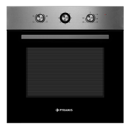 Pachet Pyramis 6P, cuptor electric incorporabil 65L, 4 funcții, clasa A, timer mecanic, butoane retractabile, plită gaz 4 arzătoare cu grătare emailate, finisaj inox și sticlă neagră [2]