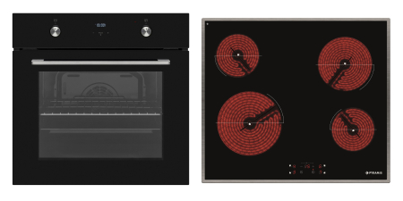 Aragazuri si plite - Pachet Pyramis 8P 60IN 80202 PHC61430IFB – cuptor electric 69L, 8 funcții, clasa A, plită vitroceramică 4 zone, Grill, timer electronic, afișaj digital, butoane retractabile, finisaj sticlă neagră și