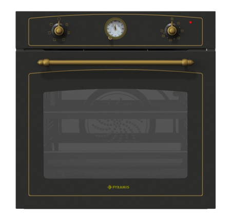 Pachet Rustic Pyramis 8070 Anthracite – cuptor electric clasa A, 64L, 6 funcții, ceas analog, plus plită gaz cu wok și grătare fontă, finisaj antichizat anthracite, design vintage și practic [1]